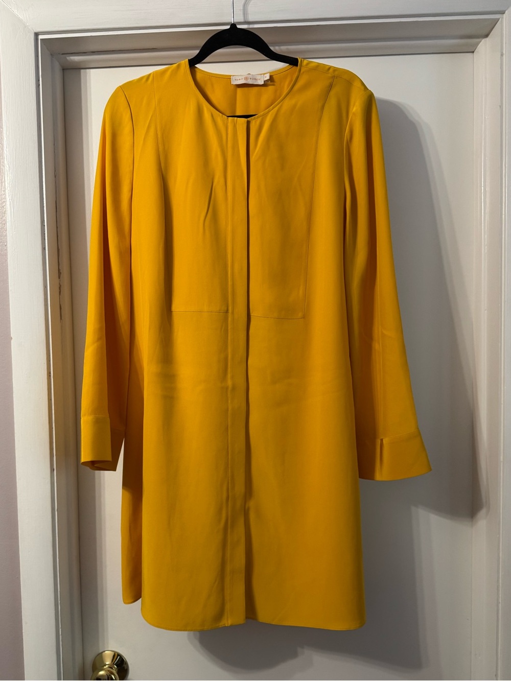 Tory Burch Women's Mustard Yellow Long Sleeve 100% Silk Shirt Dress